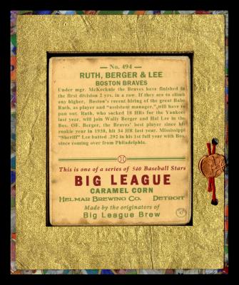 Picture, Helmar Brewing, R319-Helmar Card # 494, BABE RUTH (HOF), Wally Berger, Hal Lee, All bats down, Boston Braves